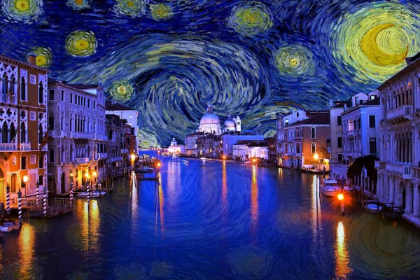 Re-Imagined Masters: Venice, Italy Starry Night Skyline by 5by5collective