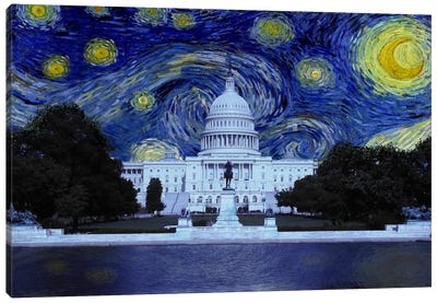 Washington, D.C. Starry Night Skyline Canvas Art Print - All Things Van Gogh
