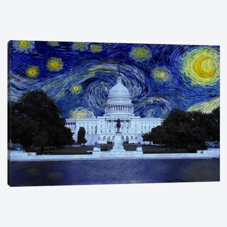 Washington, D.C. Starry Night Skyline Canvas Print #SKY132} by 5by5collective Canvas Artwork