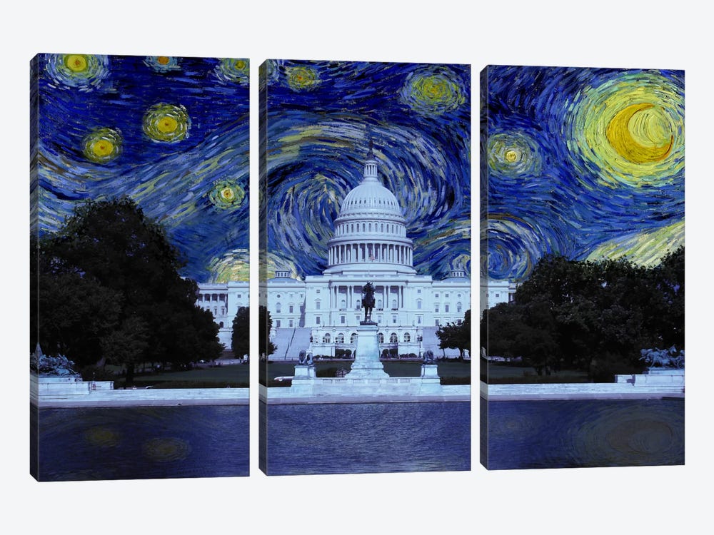 Washington, D.C. Starry Night Skyline by 5by5collective 3-piece Canvas Art