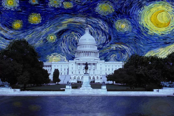 Monuments: Washington, D.C. Starry Night Skyline by 5by5collective