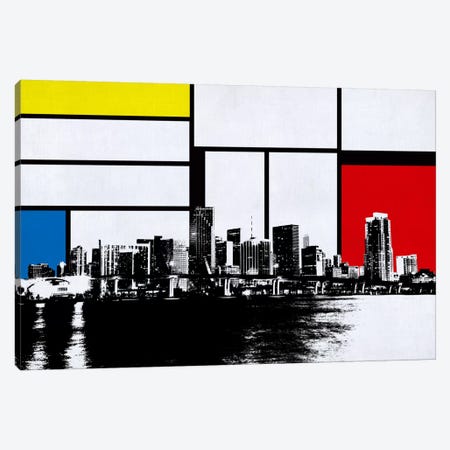 Miami, Florida Skyline with Primary Colors Background Canvas Print #SKY13} by Unknown Artist Canvas Wall Art