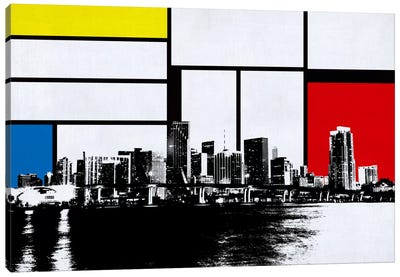 Miami, Florida Skyline with Primary Colors Background Canvas Art Print - Composition with Red, Blue and Yellow Reimagined