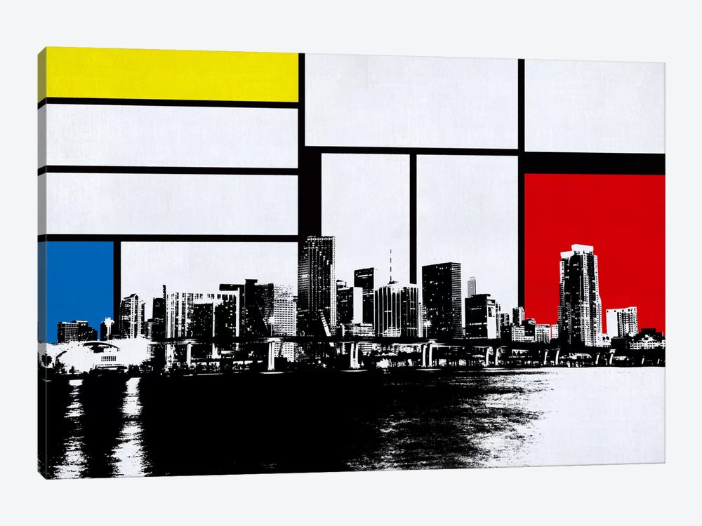 Miami, Florida Skyline with Primary Colors Background by Unknown Artist 1-piece Canvas Art