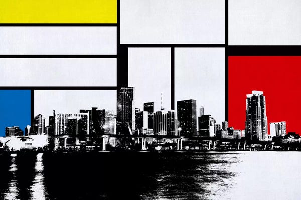 Composition With Red, Blue And Yellow: Miami, Florida Skyline with Primary Colors Background by Unknown Artist