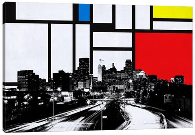 Minneapolis, Minnesota Skyline with Primary Colors Background Canvas Art Print - Composition with Red, Blue and Yellow Reimagined
