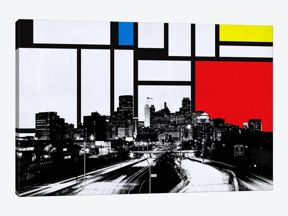Minneapolis, Minnesota Skyline with Primary Colors Background by Unknown Artist 1-piece Canvas Art Print
