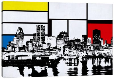 Montreal, Canada Skyline with Primary Colors Background Canvas Art Print - Quebec Art