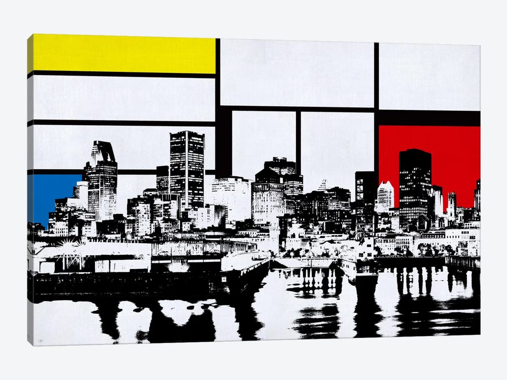 Montreal, Canada Skyline with Primary Colors Background by Unknown Artist 1-piece Canvas Artwork