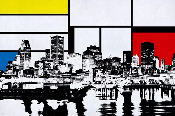 Quebec: Montreal, Canada Skyline with Primary Colors Background by Unknown Artist