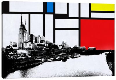 Nashville, Tennessee Skyline with Primary Colors Background Canvas Art Print - Skylines Collection