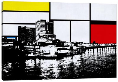 New Orleans, Louisiana Skyline with Primary Colors Background Canvas Art Print - New Orleans Art