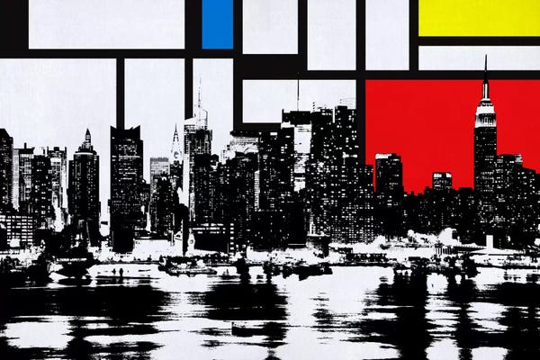 Composition With Red, Blue And Yellow: New York Skyline with Primary Colors Background by Unknown Artist