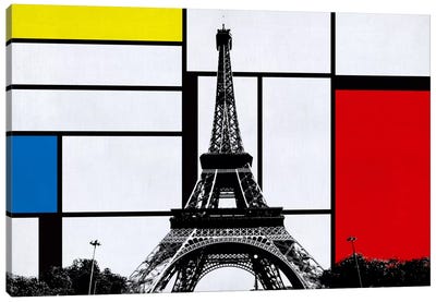 Paris, France Skyline with Primary Colors Background Canvas Art Print - The Eiffel Tower