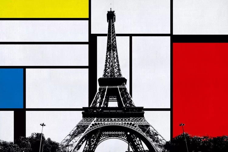 Paris, France Skyline with Primary Colors Background