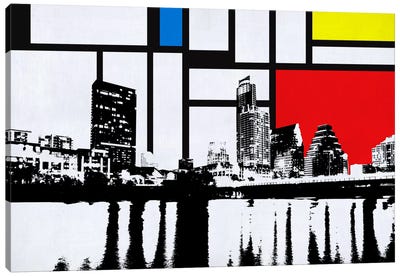 Austin, Texas Skyline with Primary Colors Background Canvas Art Print - Composition with Red, Blue and Yellow Reimagined