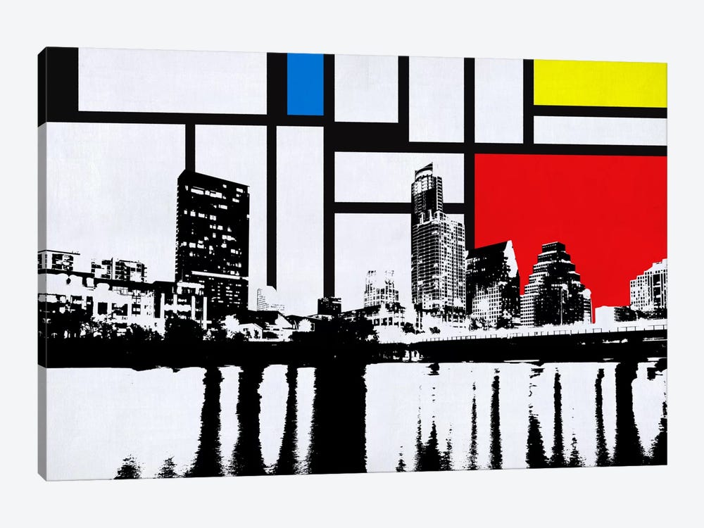Austin, Texas Skyline with Primary Colors Background by Unknown Artist 1-piece Canvas Artwork