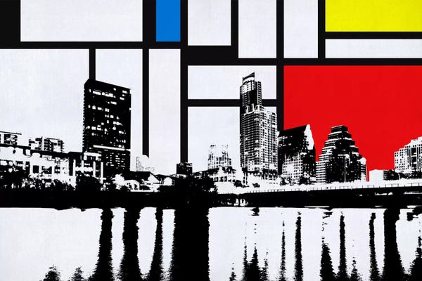 Composition With Red, Blue And Yellow: Austin, Texas Skyline with Primary Colors Background by Unknown Artist