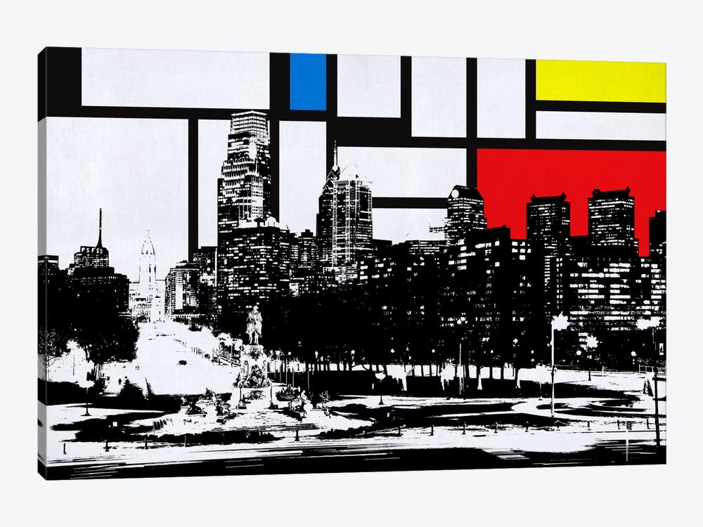 Philadelphia, Pennsylvania Skyline with Primary Colors Background by Unknown Artist 1-piece Canvas Wall Art