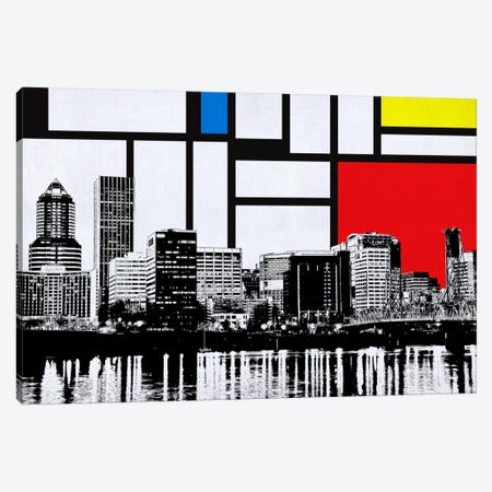Portland, Oregon Skyline with Primary Colors Background Canvas Print #SKY22} by Unknown Artist Canvas Print