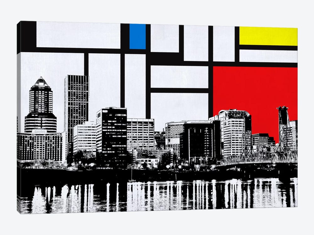 Portland, Oregon Skyline with Primary Colors Background by Unknown Artist 1-piece Canvas Wall Art
