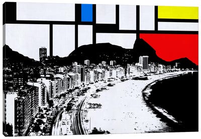 Rio de Janeiro, Brazil Skyline with Primary Colors Background Canvas Art Print - Skylines Collection