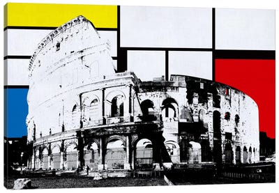 Rome, Italy Colosseum Skyline with Primary Colors Background Canvas Art Print - Rome Art