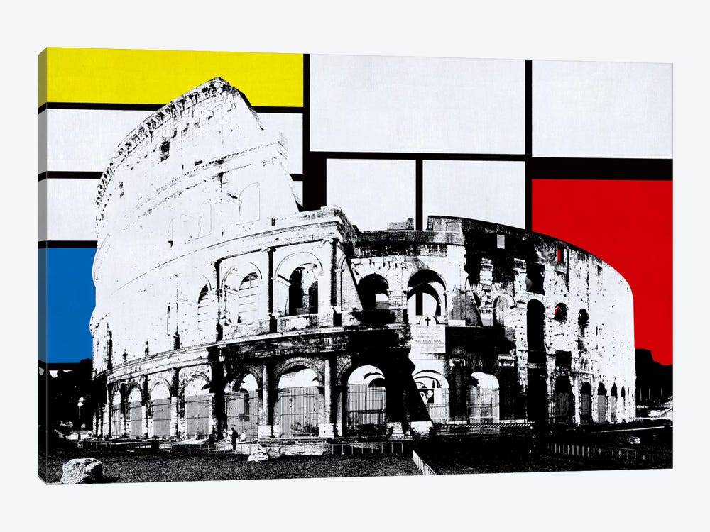 Rome, Italy Colosseum Skyline with Primary Colors Background by Unknown Artist 1-piece Canvas Wall Art
