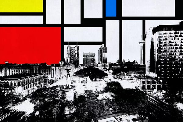 Composition With Red, Blue And Yellow: San Antonio, Texas Skyline with Primary Colors Background by Unknown Artist