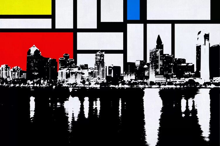 San Diego, California Skyline with Primary Colors Background