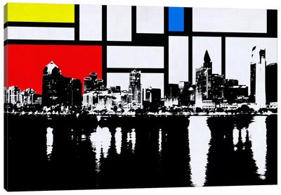 San Diego, California Skyline with Primary Colors Background Canvas Art Print - Skylines Collection