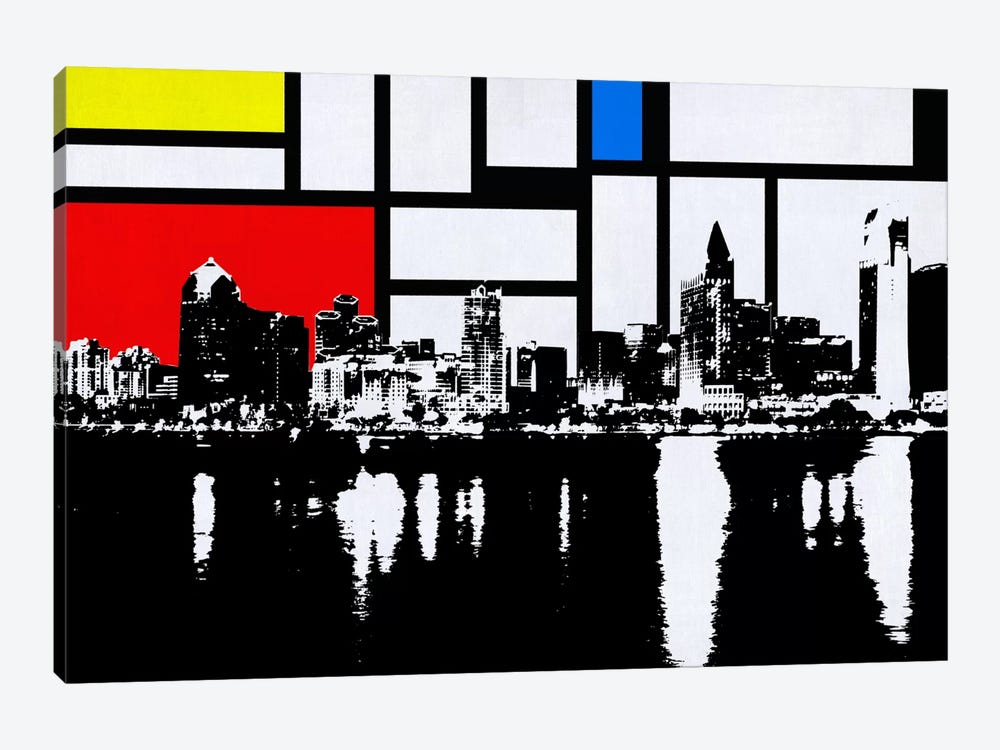 San Diego, California Skyline with Primary Colors Background by Unknown Artist 1-piece Canvas Artwork