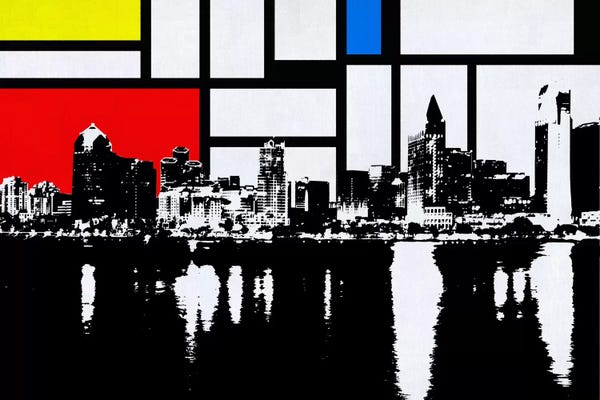 San Diego: San Diego, California Skyline with Primary Colors Background by Unknown Artist