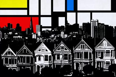 San Francisco, California Skyline with Primary Colors Background by Unknown Artist framed wall art