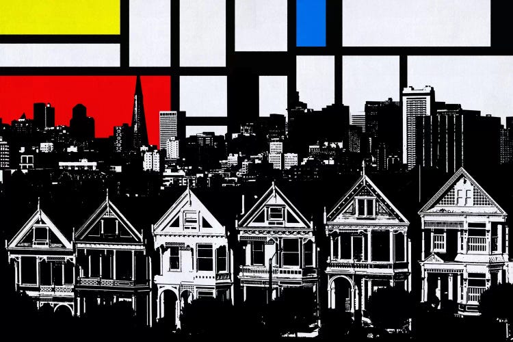 San Francisco, California Skyline with Primary Colors Background