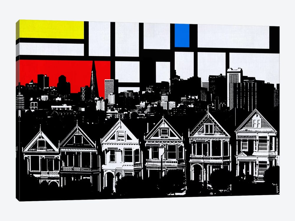 San Francisco, California Skyline with Primary Colors Background by Unknown Artist 1-piece Canvas Print