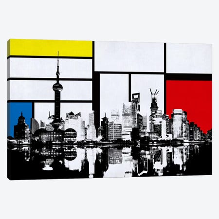 Shanghai, China Skyline with Primary Colors Background Canvas Print #SKY29} by Unknown Artist Art Print