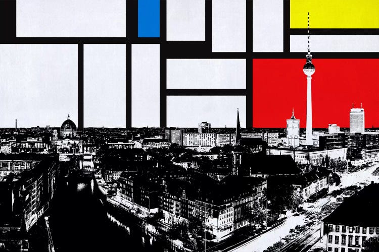 Berlin, Germany Skyline with Primary Colors Background