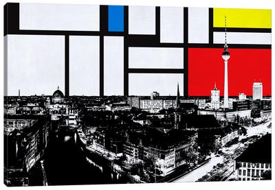 Berlin, Germany Skyline with Primary Colors Background Canvas Art Print - Composition with Red, Blue and Yellow Reimagined