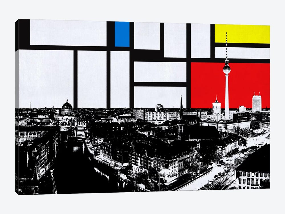 Berlin, Germany Skyline with Primary Colors Background by Unknown Artist 1-piece Canvas Print