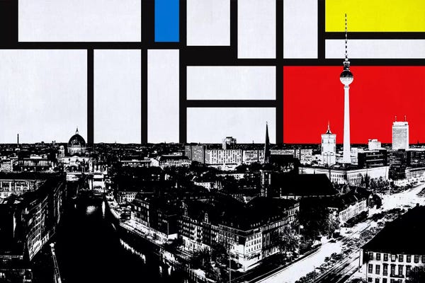 Composition With Red, Blue And Yellow: Berlin, Germany Skyline with Primary Colors Background by Unknown Artist