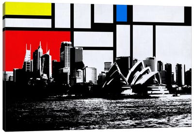 Sydney, Australia Skyline with Primary Colors Background Canvas Art Print - Sydney Art
