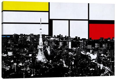 Tokyo, Japan Skyline with Primary Colors Background Canvas Art Print - Tokyo Art