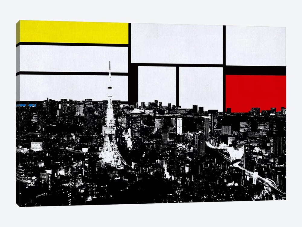 Tokyo, Japan Skyline with Primary Colors Background by Unknown Artist 1-piece Canvas Art