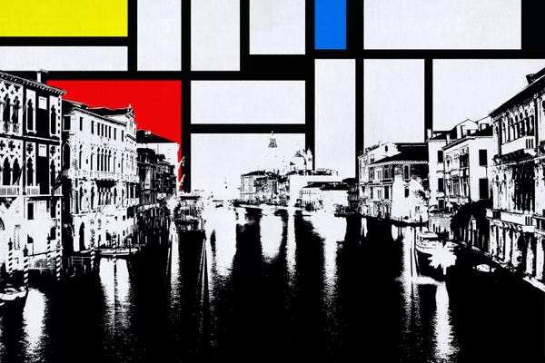 Venice, Italy Skyline with Primary Colors Background
