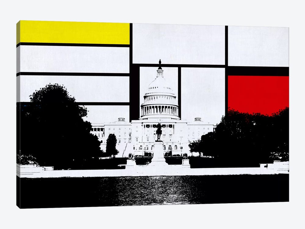 Washington, DC Skyline with Primary Colors Background by Unknown Artist 1-piece Canvas Artwork
