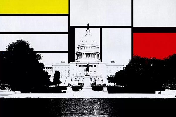 Washington, D.C.: Washington, DC Skyline with Primary Colors Background by Unknown Artist