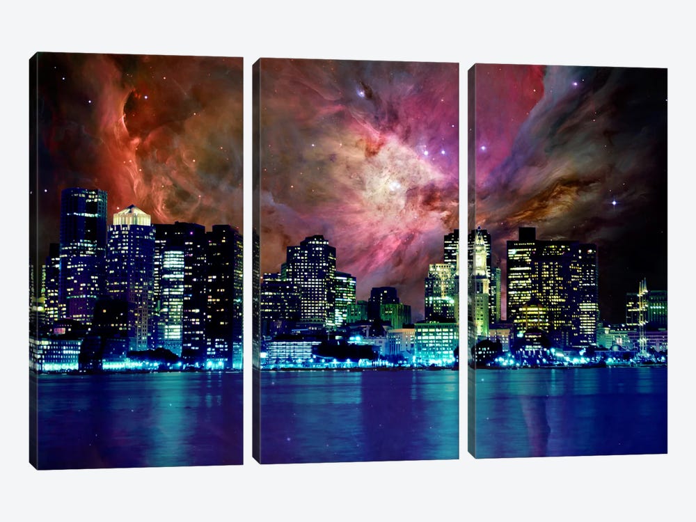 Boston, Massachusetts Orion Nebula Skyline by 5by5collective 3-piece Canvas Print