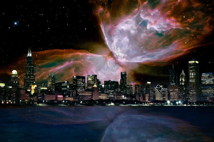 Chicago, Illinois Butterfly Nebula Skyline by 5by5collective wall art