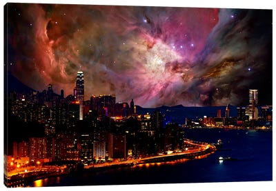 Hong Kong, China Orion Nebula Skyline Canvas Art Print - Galaxy Art